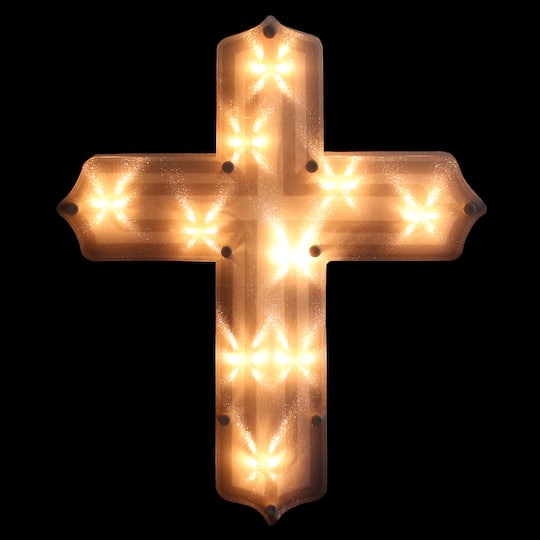 14" White Lighted Religious Cross Easter Window Silhouette Decoration